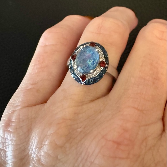 Opal Triplet, London Blue Topaz, Vermelho Garnet, White Zircon Rhodium/Silver. 7 - Picture 4 of 4